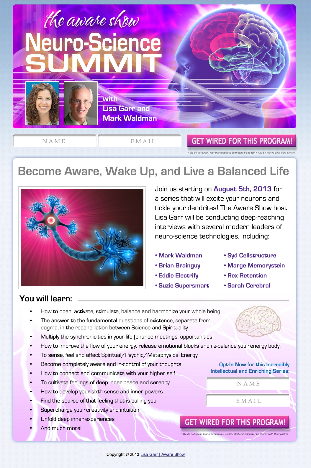 The Aware Show NeuroSummit I Squeeze Page