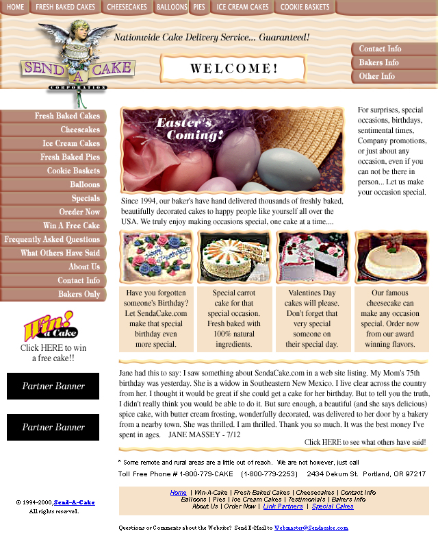 Send-a-Cake Web Site Design