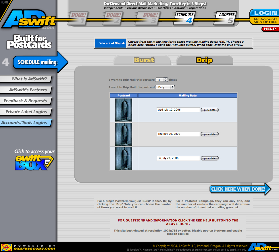 AdSwift Direct Mail Ordering Web Site
