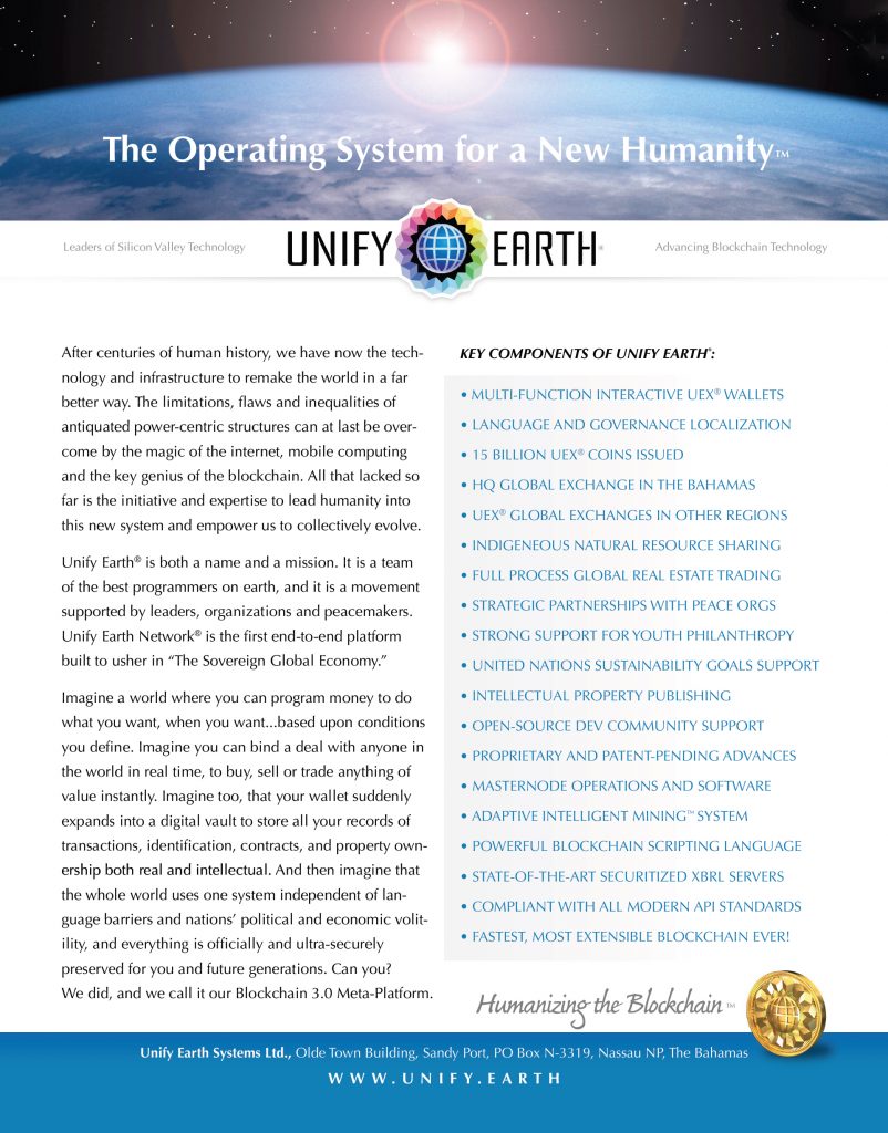 Unify Earth Sales One-Sheets